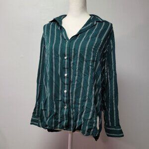 Madewell Stripe Shirt Button Down Green Soft Long Sleeve Top Womens Small Pocket